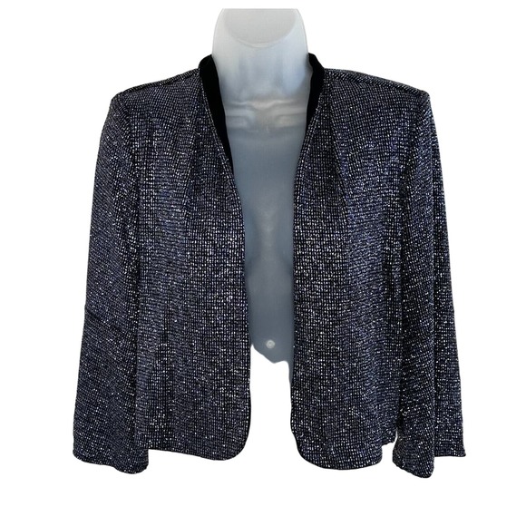 SD Collection Jackets & Blazers - SD Collection Women's Black Shimmer Metallic Glitter Blazer Unstructured Size 8
